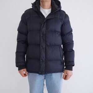 Toboggan Canada Navy Hooded Puffer Jacket Snap Front Winter Coat M